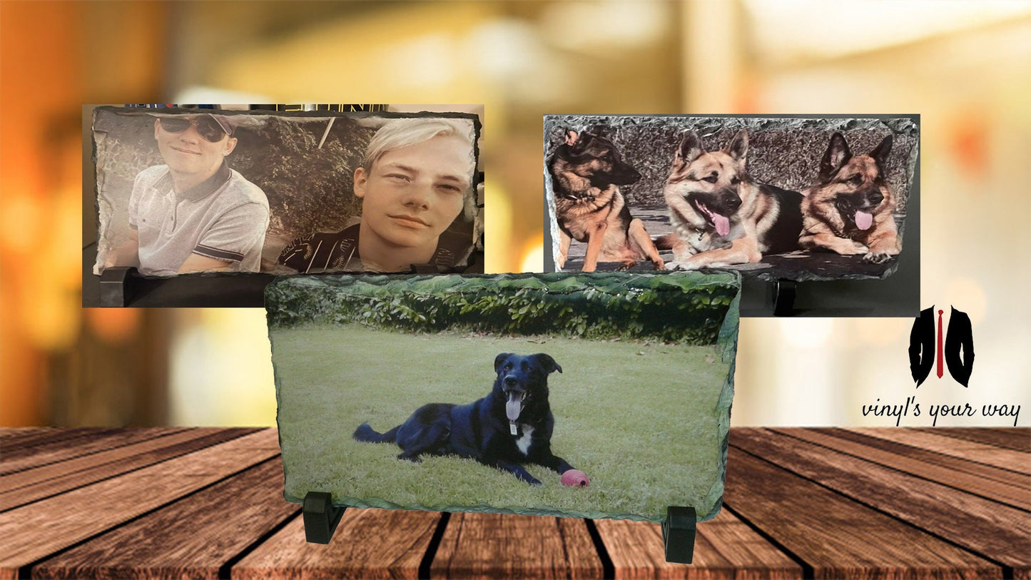 Personalised Slate/Stone/Rock Photo Frame Rock Photograph Rectangular 23.5 x 13.5 large with stand