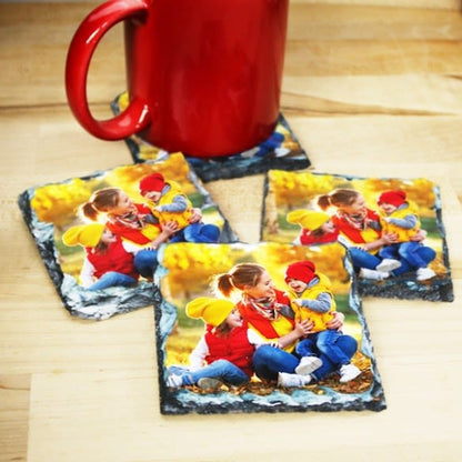 Personalised Drink Coasters up to a  Set of 4, Rock Slate, Custom Slate Photo Coaster Using Your Own Photos