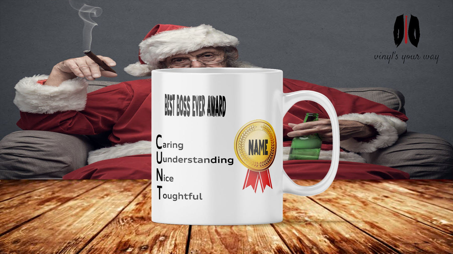 Secret Santa Boss Gift Mug add name to personalise manager boss supervisor  rude office fun work