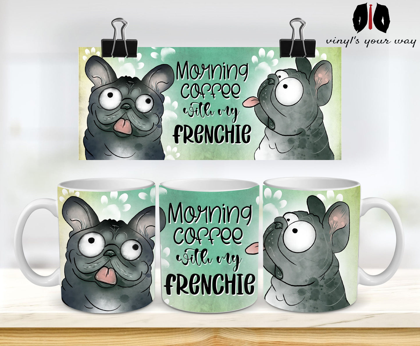 Morning coffee with my Frenchie cute cartoon doggy mug perfect gift for him her mum dad nan