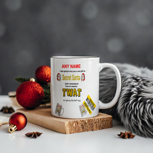 Secret Santa Surprise! This mug is filled with holiday cheer and a touch of mystery. Perfect for a festive gift exchange!